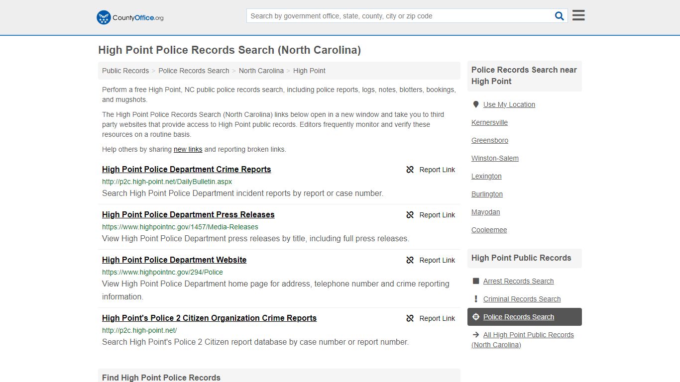 High Point Police Records Search (North Carolina) - County Office