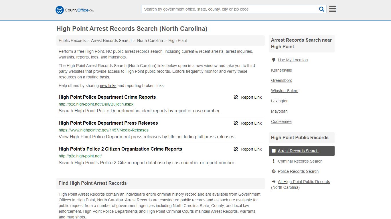 Arrest Records Search - High Point, NC (Arrests & Mugshots) - County Office