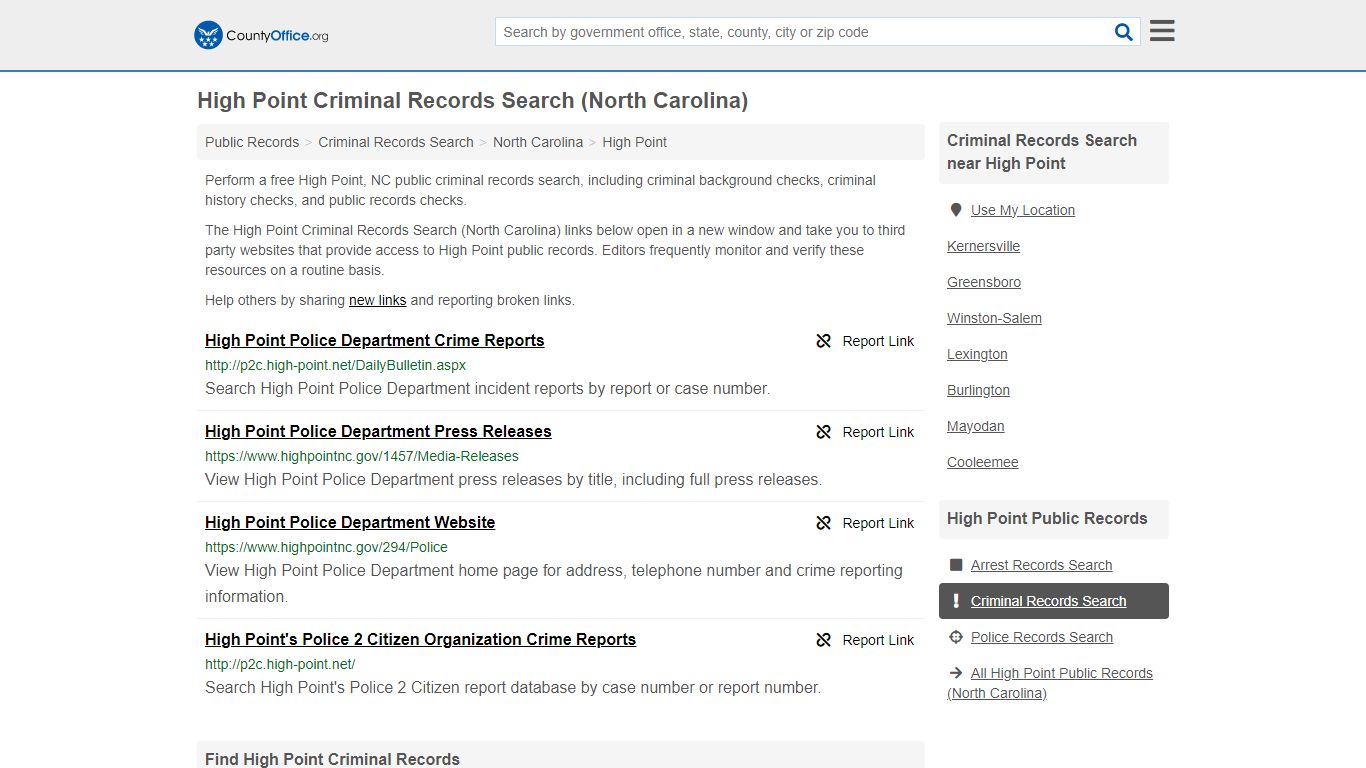 High Point Criminal Records Search (North Carolina) - County Office
